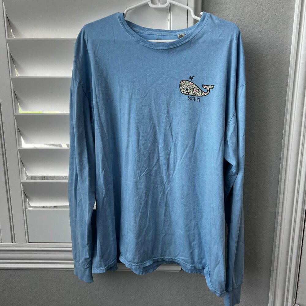 Blue 84 Light Blue Long Sleeve Top with Whale & Boston Graphic